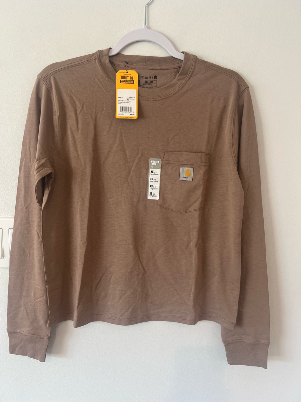 NEW Carhartt Tencel Fiber Series Womens Brown XS Loose Long Sleeve Pocket Tee